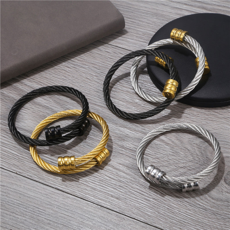 Retro personalized stainless steel wrapped geometric bracelet